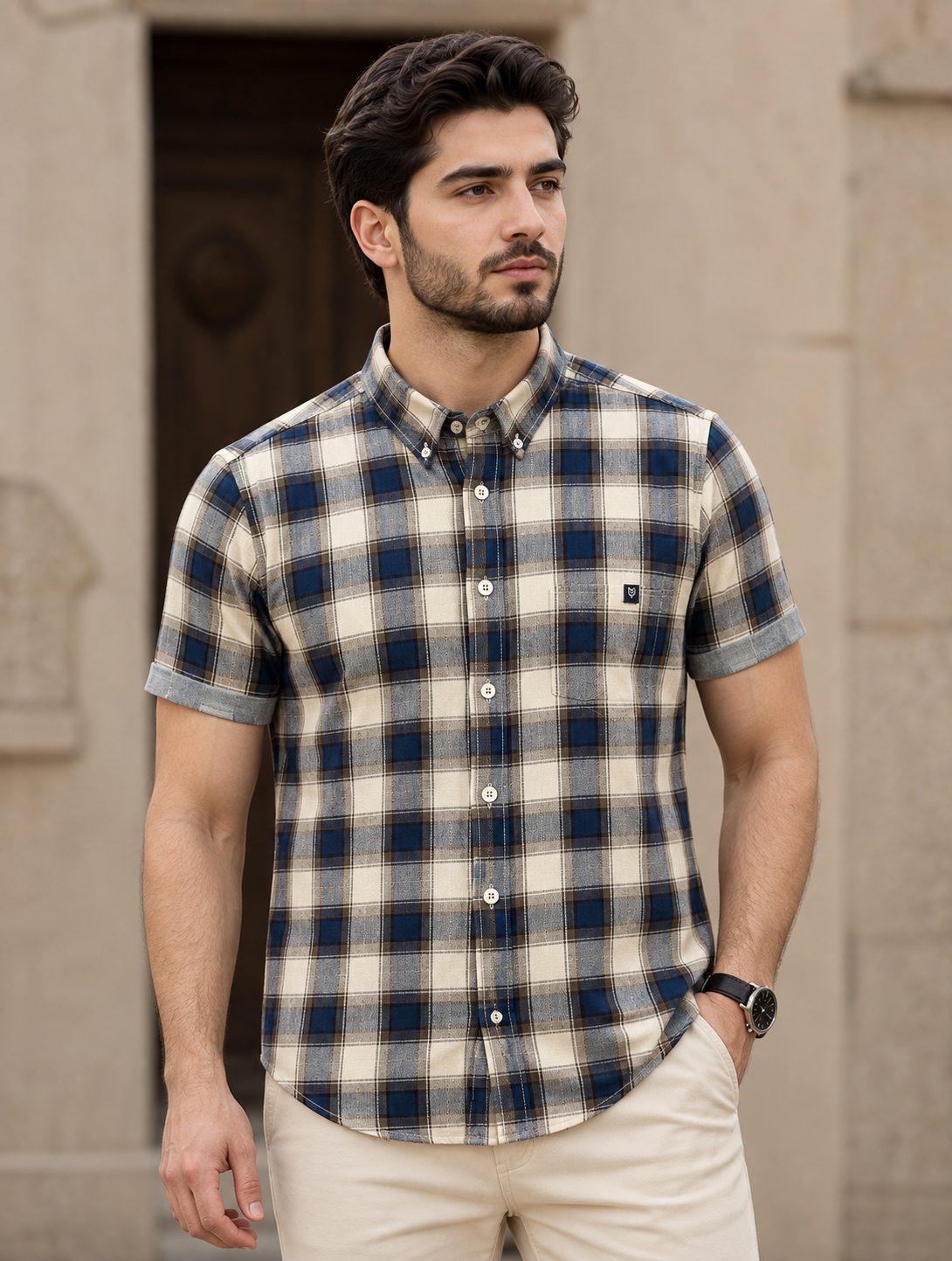 MENS COMMERCIAL CHECKS FULL SLEEVES SHIRT — ROYAL BLUE