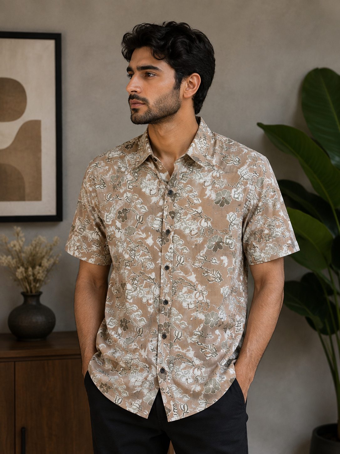 MENS PRINTFULL SLEEVE SHIRT — PEACH