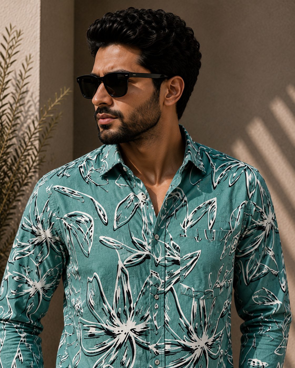 MENS PRINTED FULL SLEEVE SHIRT — GREEN