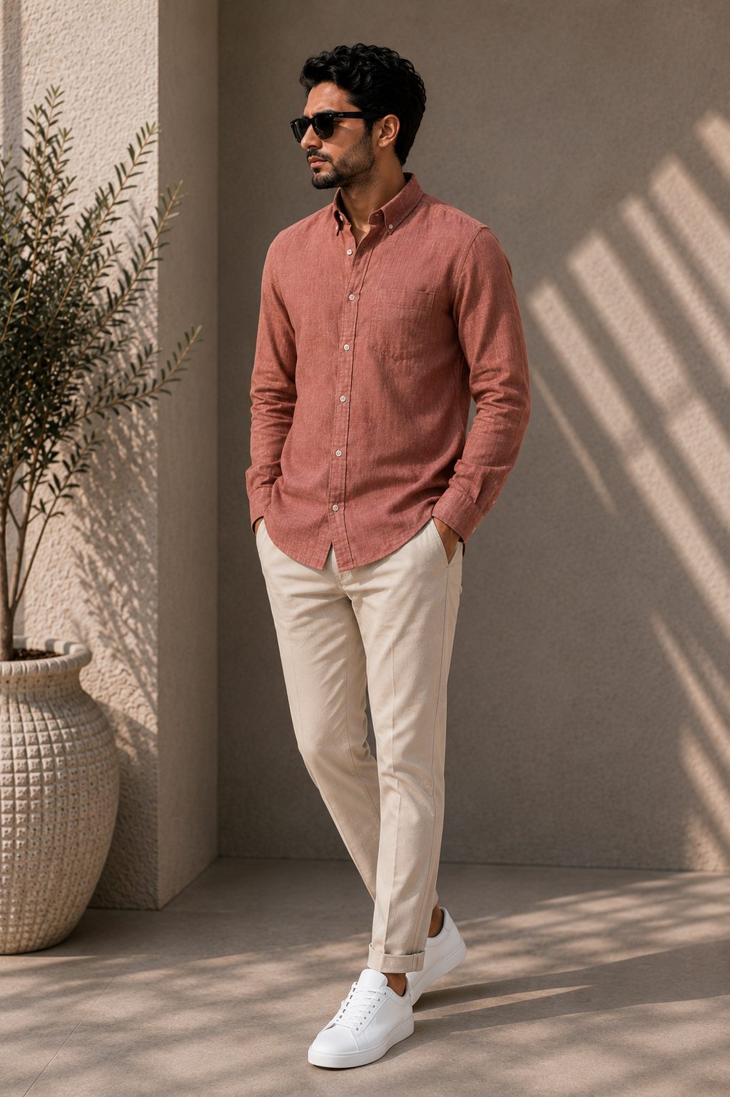 MENS LINEN PLAIN FULL SLEEVE SHIRT — RUST