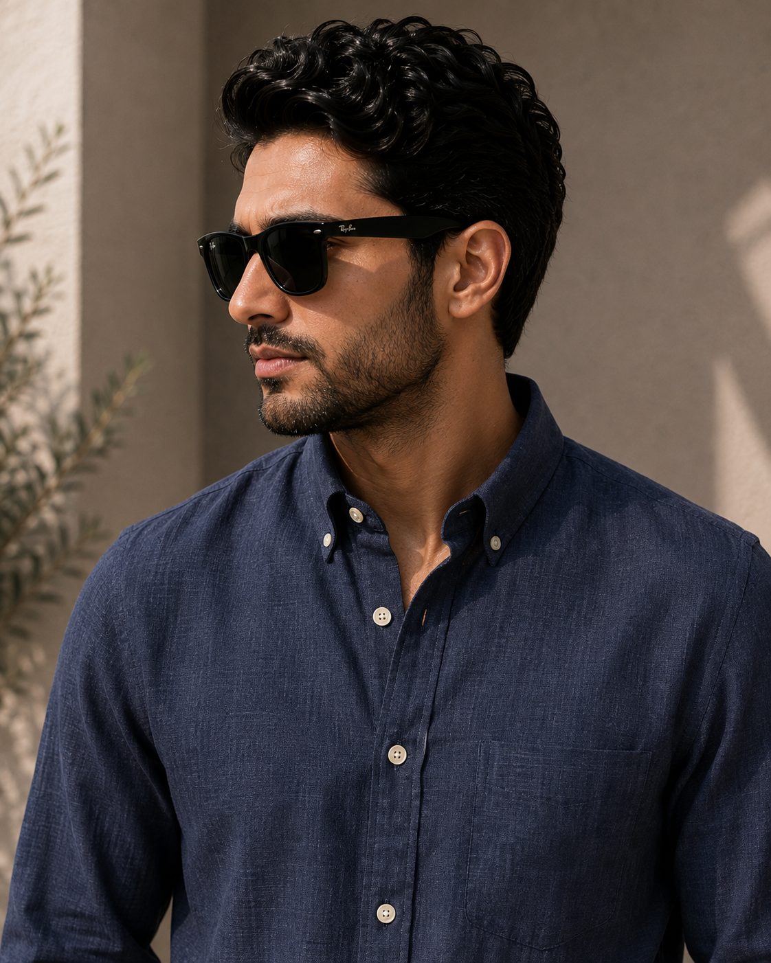 MENS LINEN PLAIN FULL SLEEVE SHIRT — PEACOCK