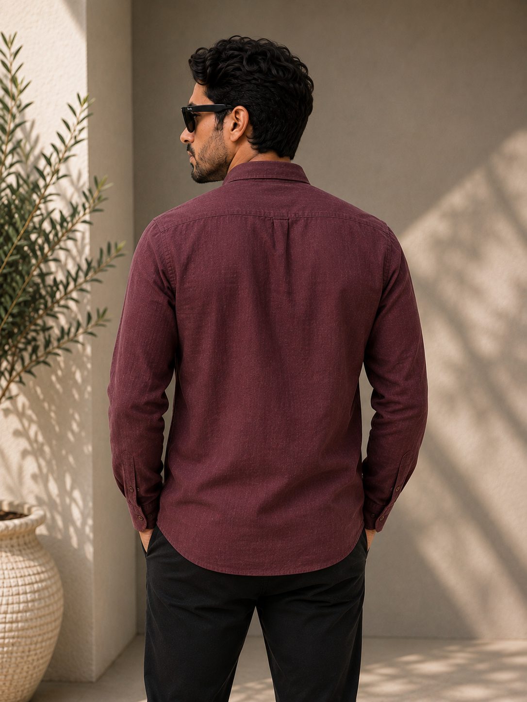 MENS LINEN PLAIN FULL SLEEVE SHIRT — MAROON