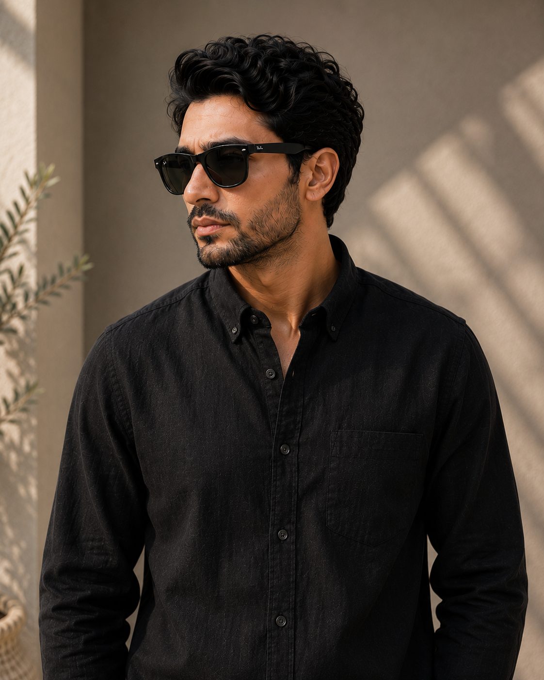 MENS LINEN PLAIN FULL SLEEVE SHIRT — BLACK