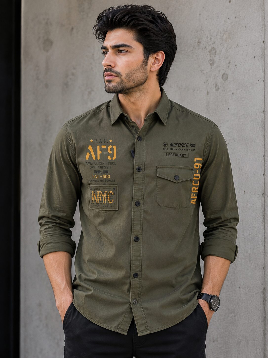 MENS CARGO FULL SLEEVE SHIRT — OLIVE