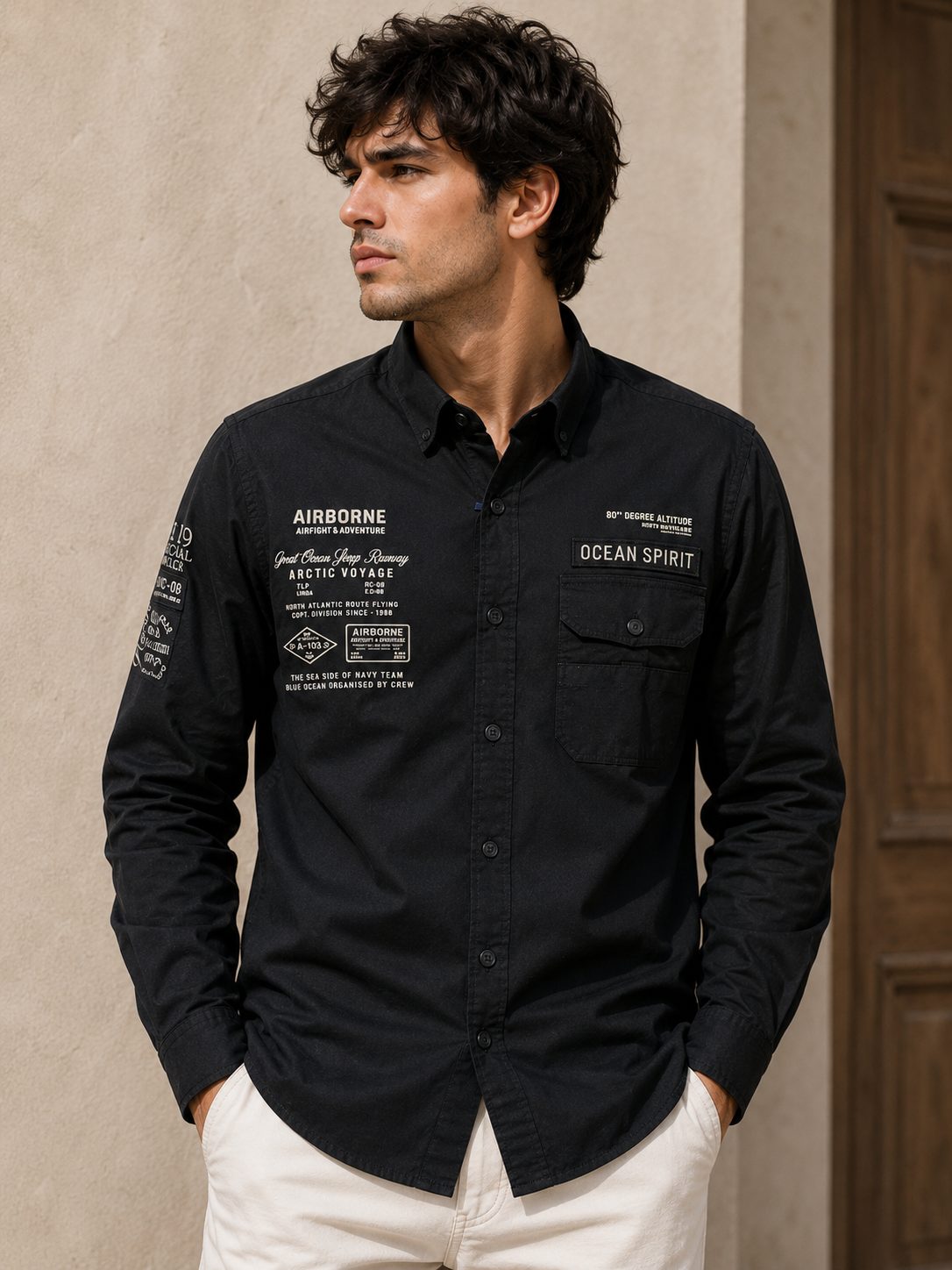 MENS CARGO FULL SLEEVE SHIRT — BLACK