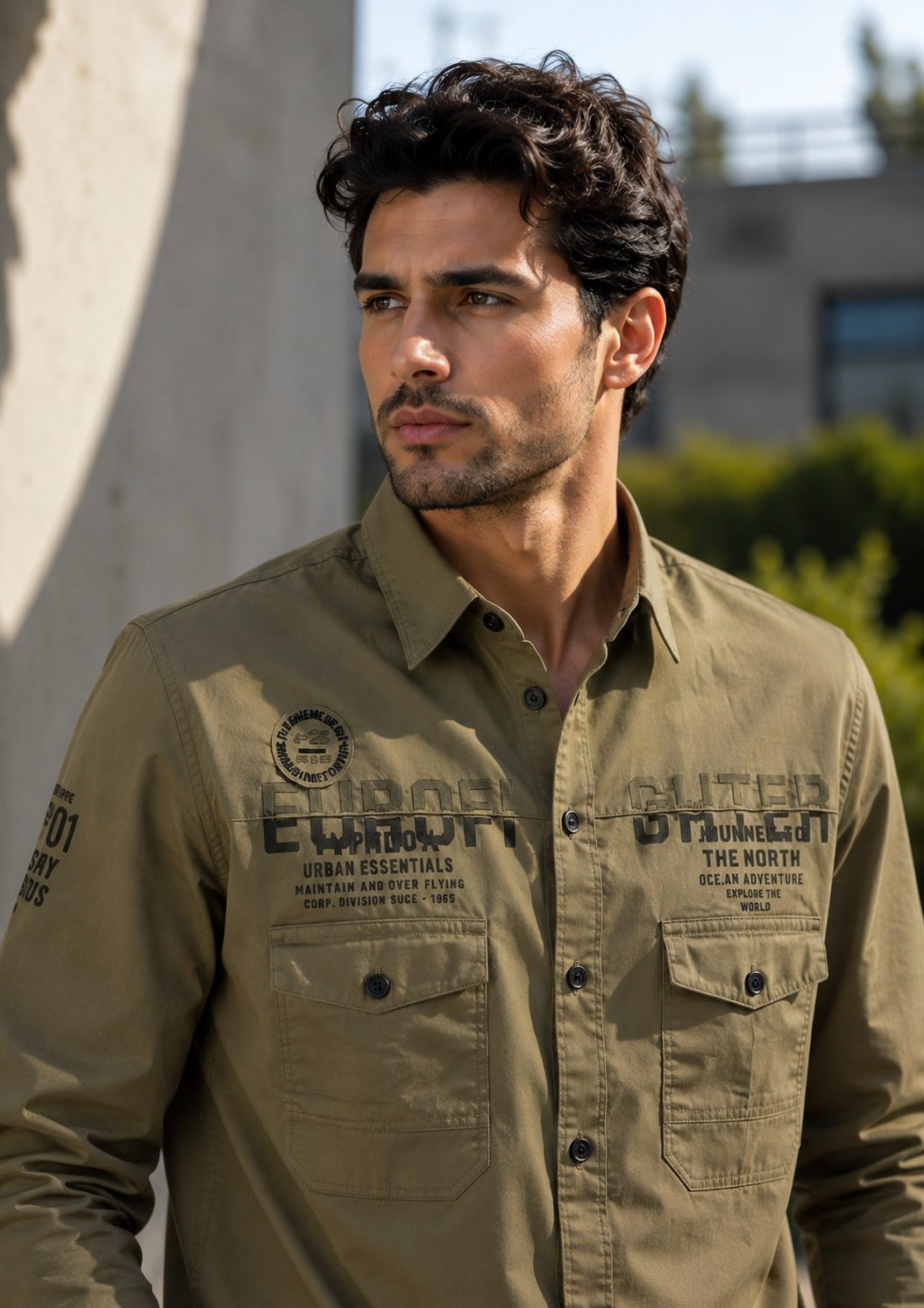 MENS CARGO FULL SLEEVE SHIRT — KHAKI