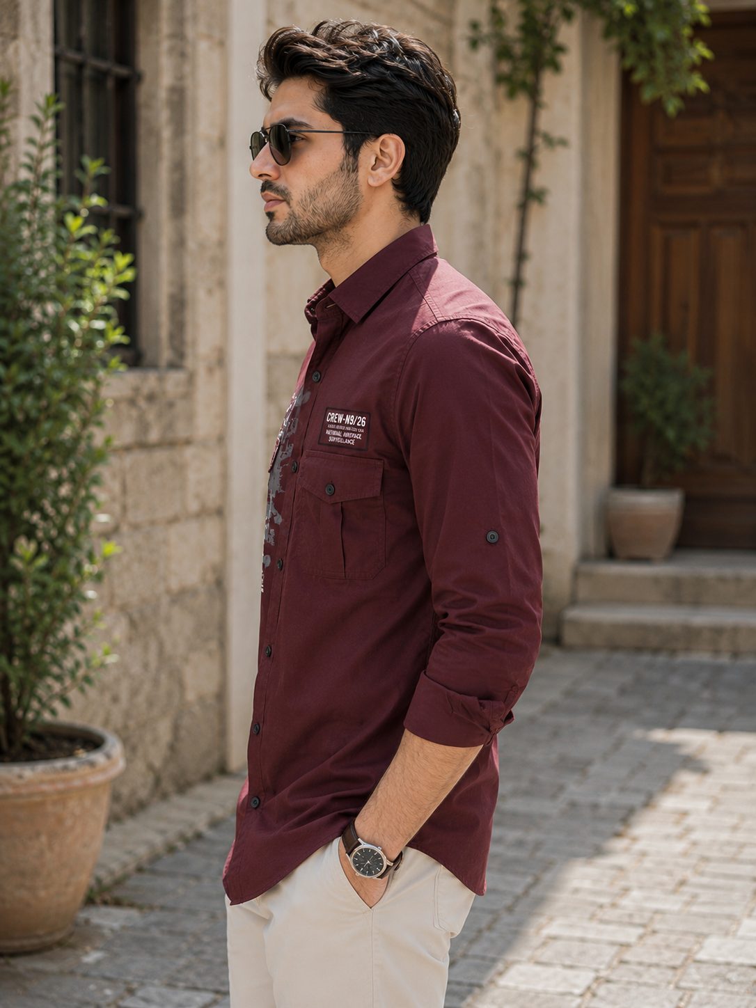 MENS CARGO FULL SLEEVE SHIRT — MAROON