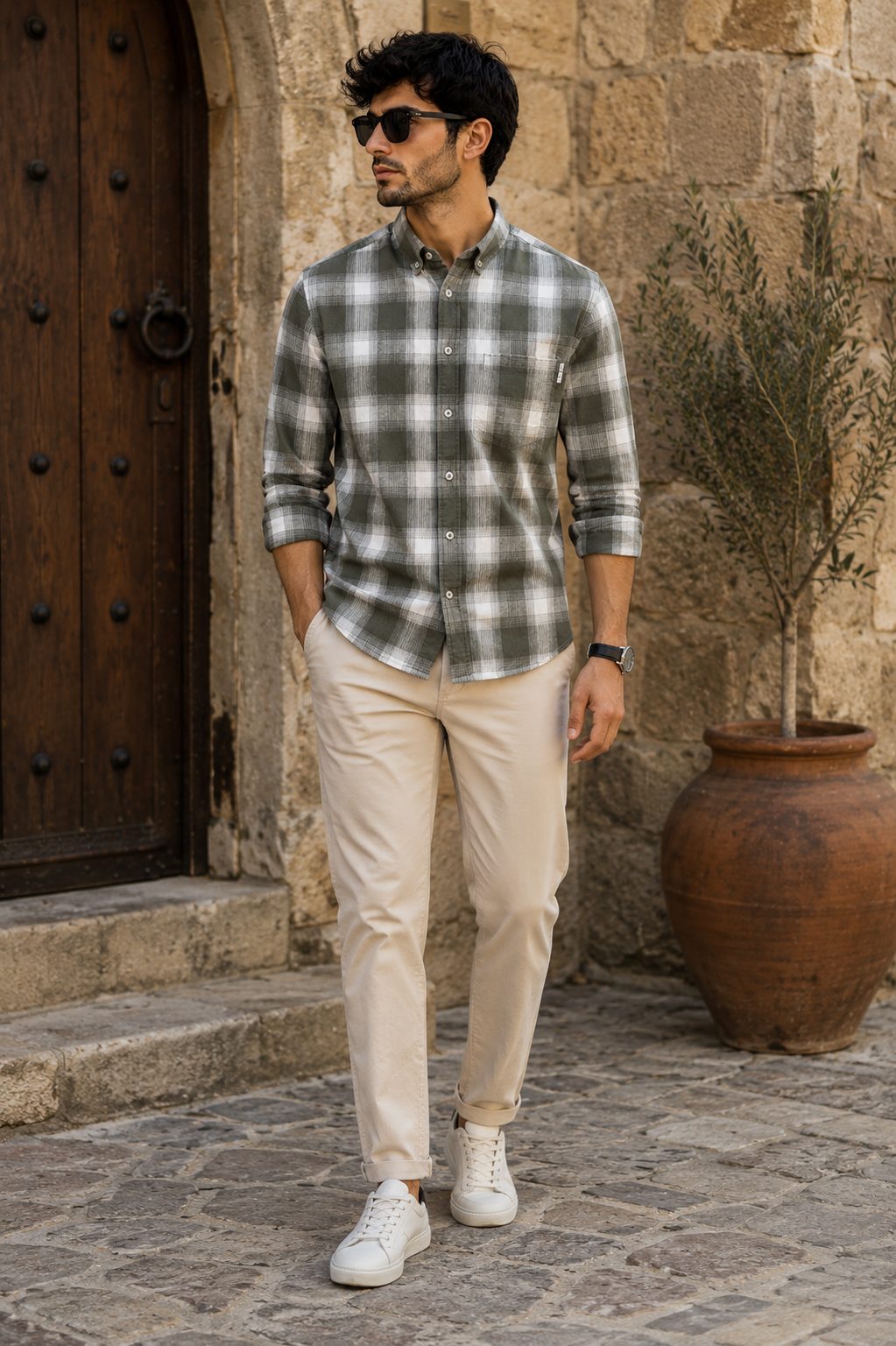 MENS CASUAL CHECKS FULL SLEEVES SHIRT — GREEN