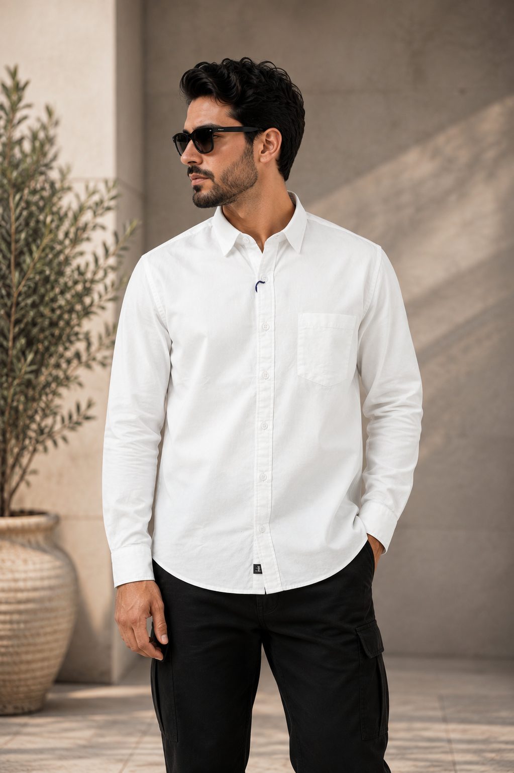 MENS PLAIN FULL SLEEVE SHIRT — WHITE