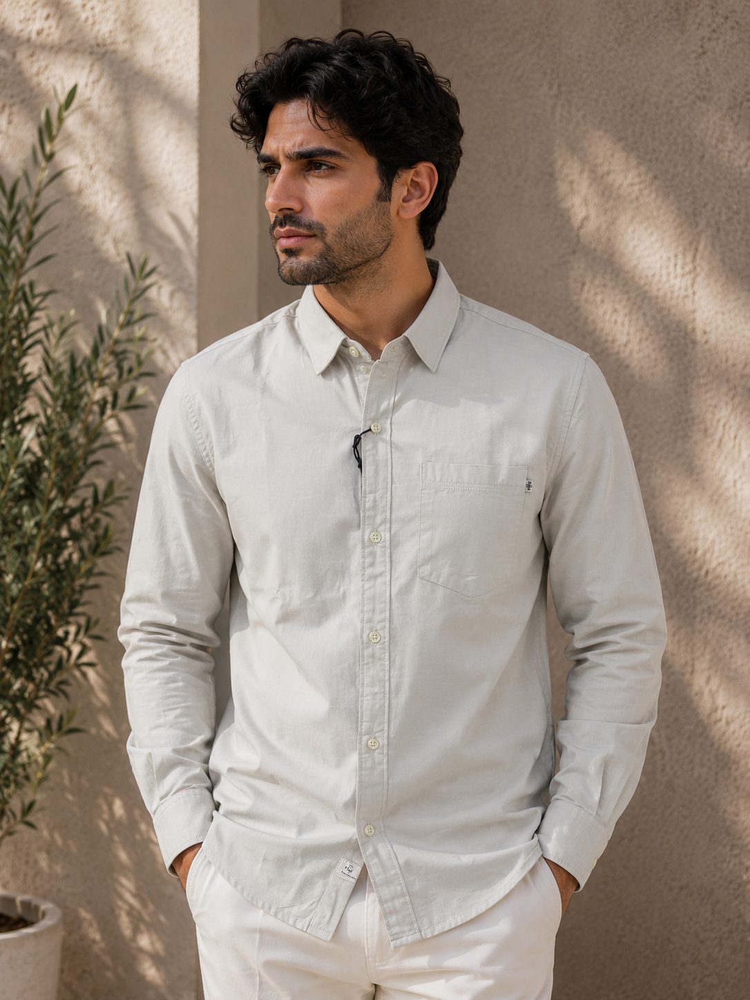 MENS PLAIN FULL SLEEVE SHIRT — CREAM
