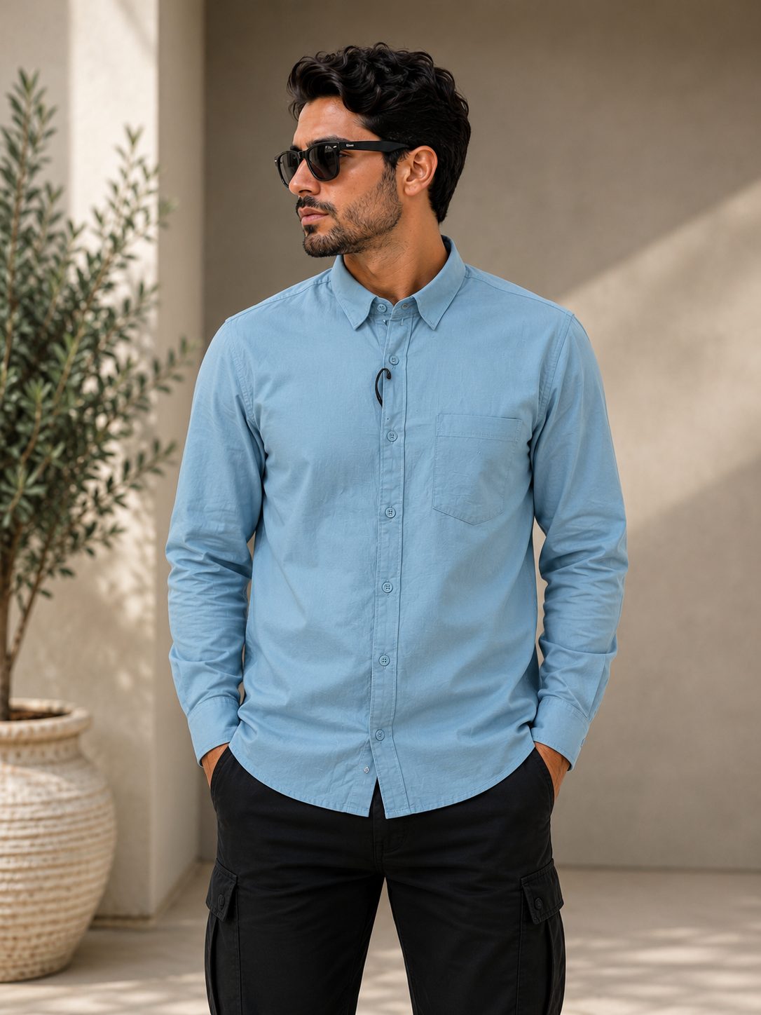 MENS PLAIN FULL SLEEVE SHIRT — SKY LINEN