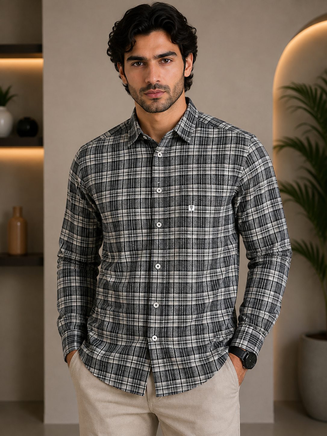 MENS COMMERCIAL CHECKS FULL SLEEVES SHIRT — BLACK